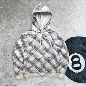Vintage 90s Machine Plaid Zip Up Hoodie - Blue/White Skater Y2K Baggy